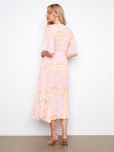 Print Flutter Sleeve Belted Faux Wrap Dress
