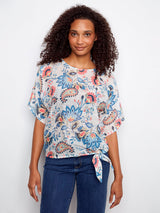 Paisley Print Side Tie Cotton Gauze Blouse