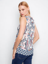 Floral Print Ruffle Neck Sleeveless Top