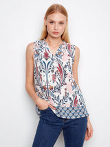 Floral Print Ruffle Neck Sleeveless Top