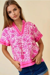 Floral Printed Short Sleeve V Neck