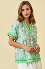 Floral Printed Short Sleeve V Neck