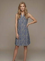 Sleeveless Henley Embroidery Print Dress