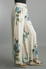 Linen Floral Wide Leg Pants