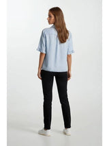 Chambray V Neck Ruffle Sleeve Top