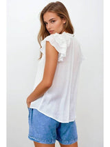 Ruffle Sleeve Tie Neck Sheer Blouse