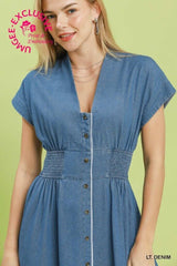 Embroidered Denim Midi Dress