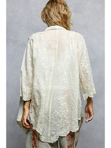 Short Sleeve Floral Embroidered Button Down