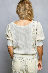 Balloon Sleeve Sweater With Embelishment