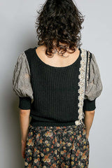 Balloon Sleeve Sweater With Embelishment