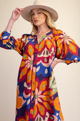 Floral Print Balloon Sleeve Dress