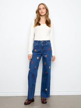 Wide Leg Floral Embroidered Pants