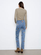 Straight Leg Floral Embroidered Pants