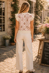 Floral Jacquard Ruffle Sleeve Knit