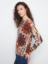 Jacobean Floral Print Crew Neck Sweater