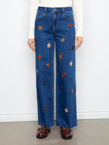 Wide Leg Floral Embroidered Pants