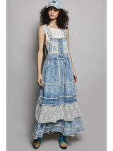 Crochet Accent Denim Overall Dress