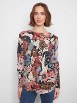 Floral Print Round Hem Pocket Sweater