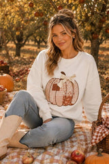 Patchwork Pumkin Sweatshirt With Bow