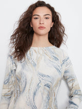 Feather Print Round Hem Pocket Sweater