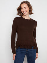 Crew Neck Fringe Trim Sweater