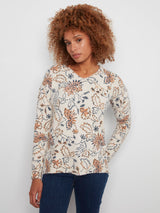 Botanical Print V Neck Sweater