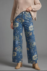 Wide Leg Floral Print Denims