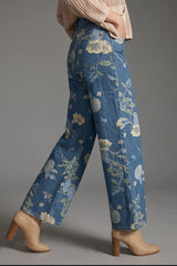 Wide Leg Floral Print Denims