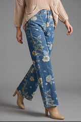Wide Leg Floral Print Denims