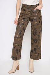 Wide Leg Leaf Print Cropped Pants