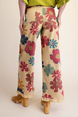 Floral Print Ruffle Hem Pants