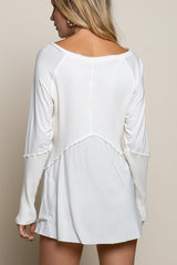 Light Wash Rib Textured Long Sleeve Top