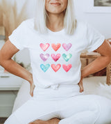 Pastel Color 9 Hearts Graphic Tee