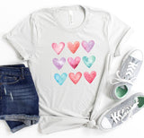Pastel Color 9 Hearts Graphic Tee