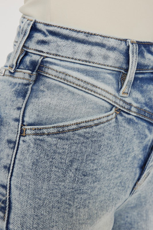 High Rise Acid Wash Flare Jeans