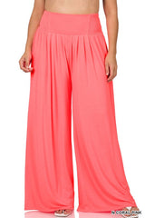 PLUS SMOCKED WAIST WIDE LEG PANTS