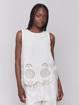 Eyelet Embroidered Sleeveless Linen Top