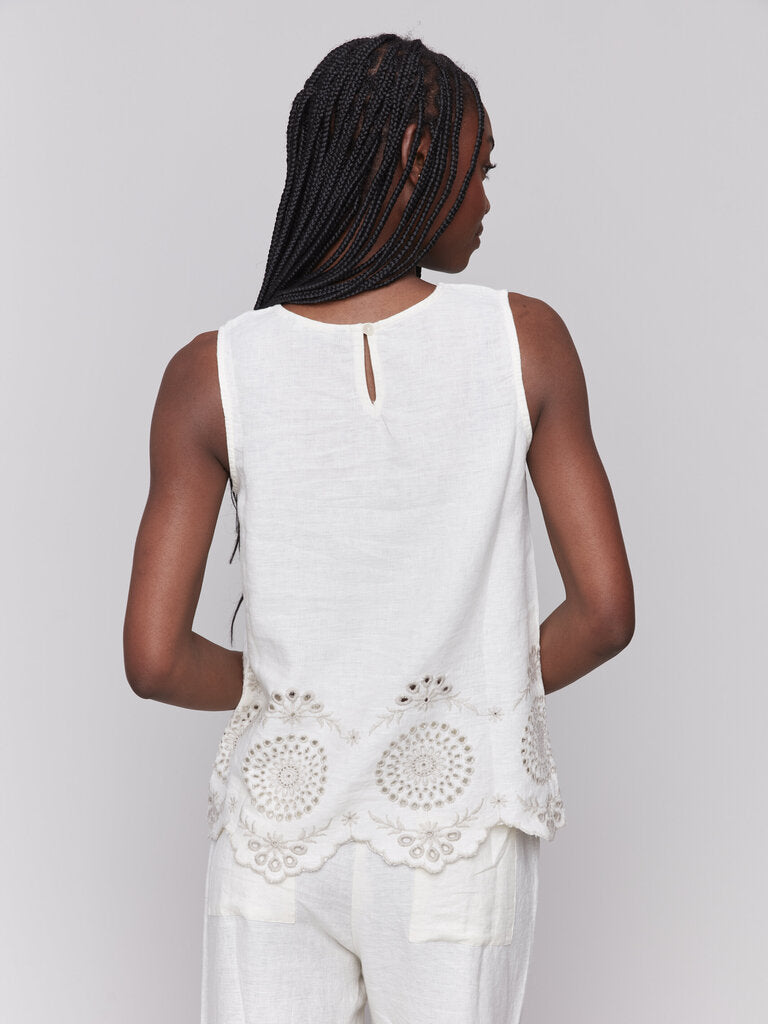 Eyelet Embroidered Sleeveless Linen Top