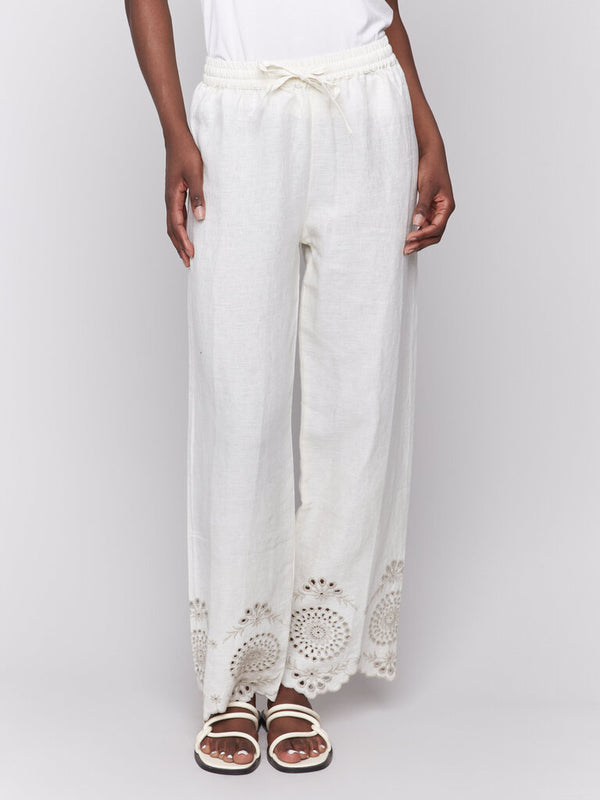 Eyelet Embroidered Linen Pants