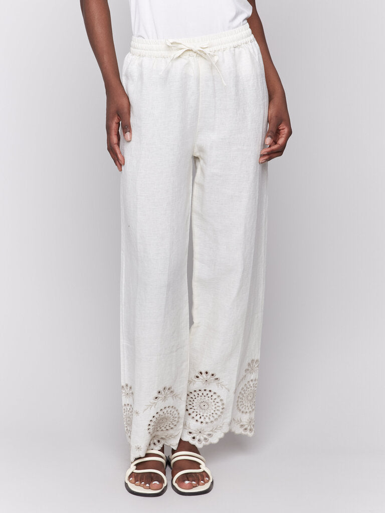 Eyelet Embroidered Linen Pants