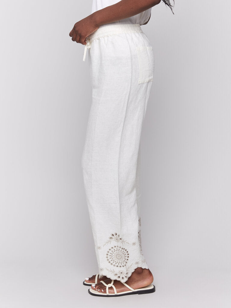 Eyelet Embroidered Linen Pants