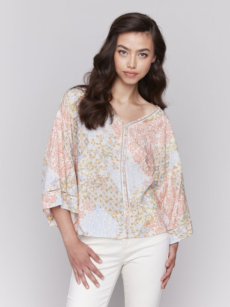 Floral Print Ladder Stitch Half Sleeve