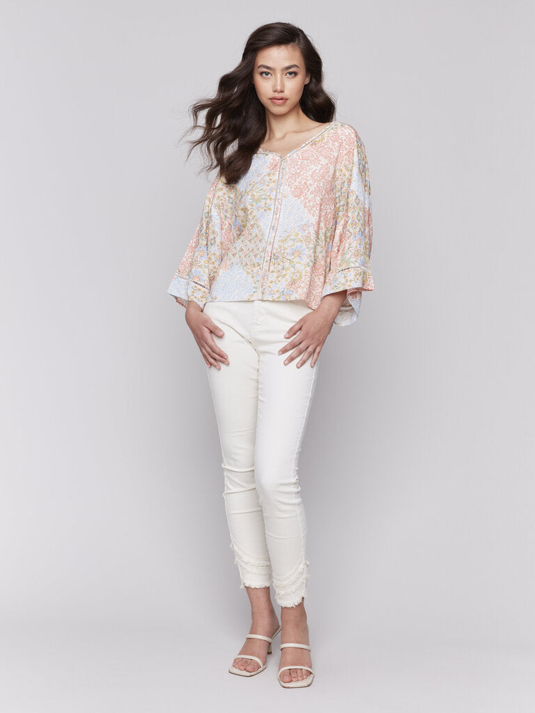 Floral Print Ladder Stitch Half Sleeve