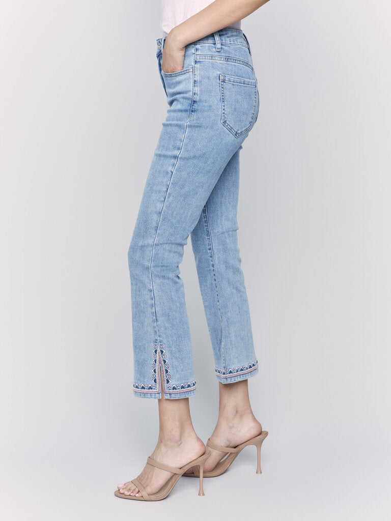 Side Slit Embroidered Jeans