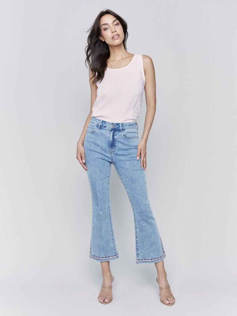 Side Slit Embroidered Jeans