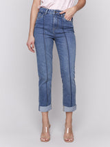 Pintuck Jean With Roll Up Cuff