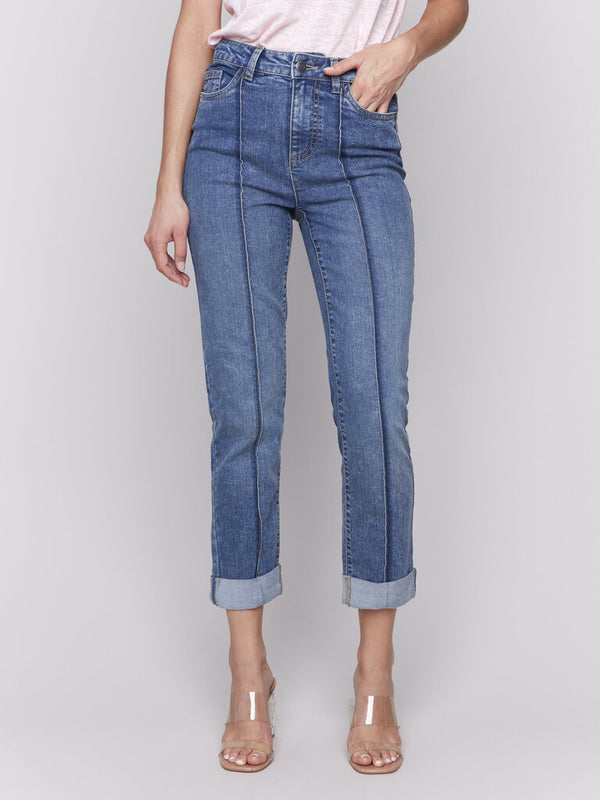 Pintuck Jean With Roll Up Cuff