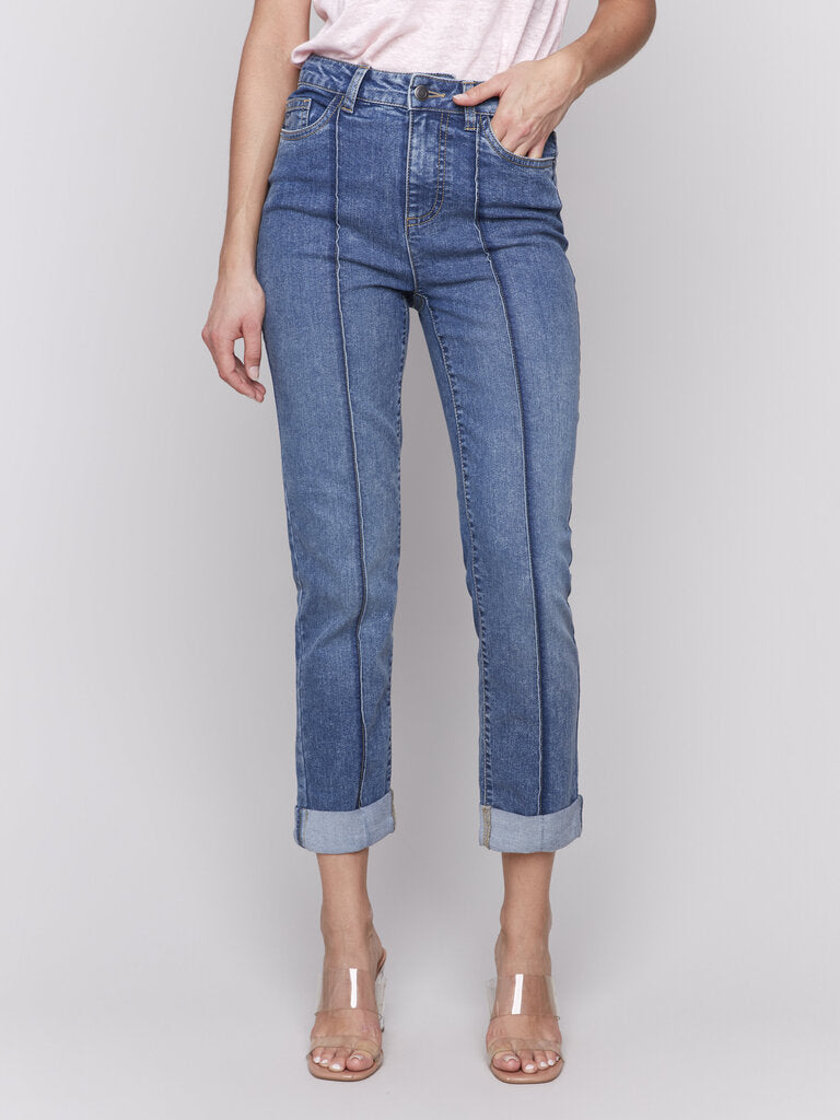 Pintuck Jean With Roll Up Cuff