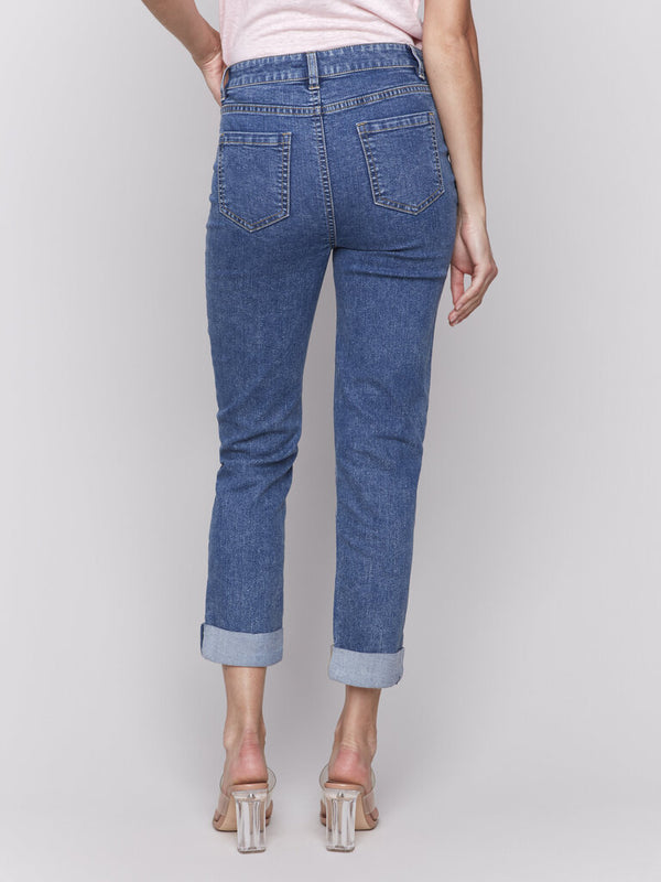 Pintuck Jean With Roll Up Cuff
