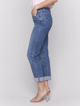 Pintuck Jean With Roll Up Cuff